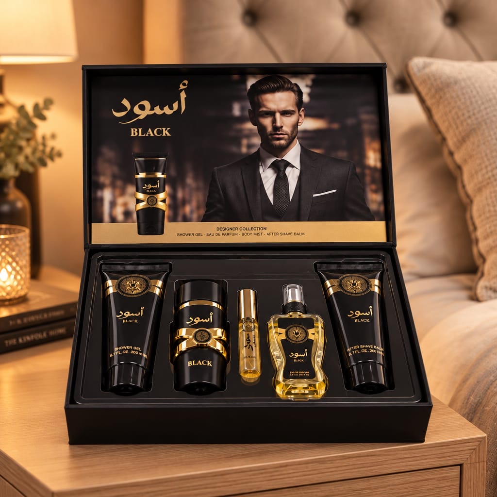 Black V13 open black gift box on a table in a warm interior