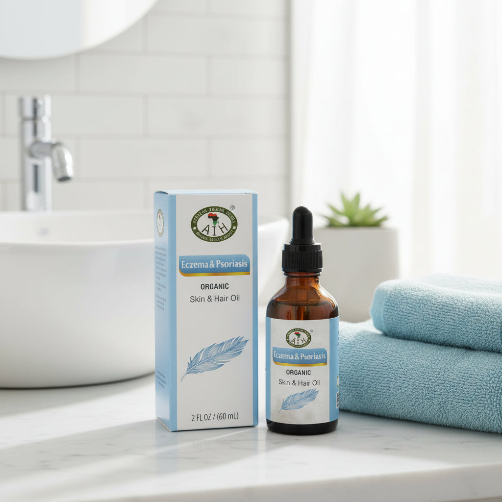 African Indian Herbs Eczema & Psoriasis Organic Skin & Hair Oil 2floz Bottle