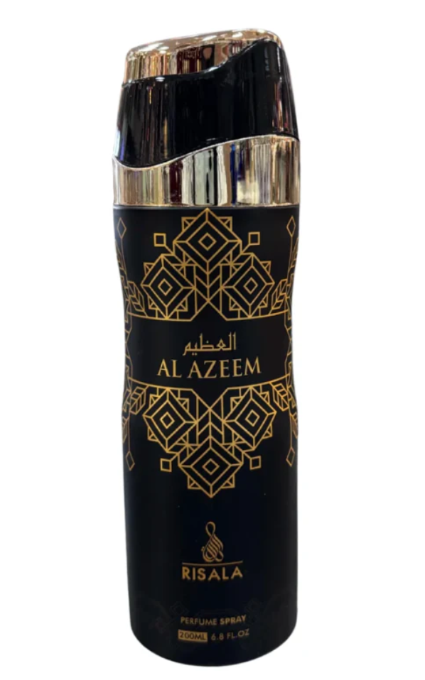 RISALA Perfume Body Spray 200ml AL AZEEM — elegant bottle design with a refined, long-lasting luxurious scent.