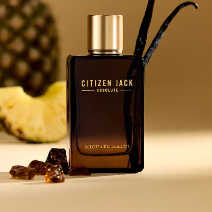 Michael Malul London Citizen Jack Absolute 100ml perfume bottle displayed on a wooden surface 