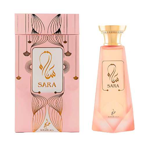 Khadlaj Sara 100ml perfume with pink presentation box and gold-capped pink bottle
