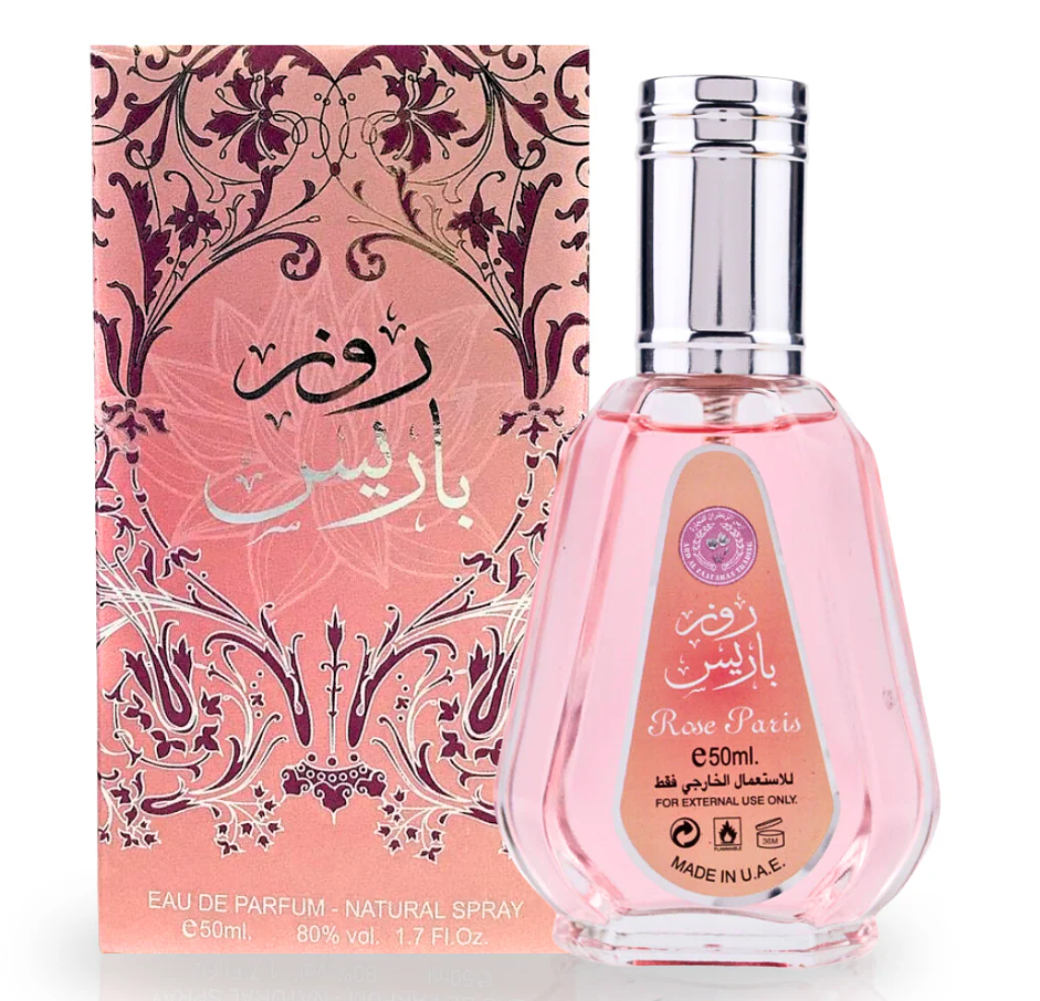 Perfume Rose Paris by Ard Al Zaafaran in an elegant bottle, symbolizing its floral, fruity, and romantic fragrance profile