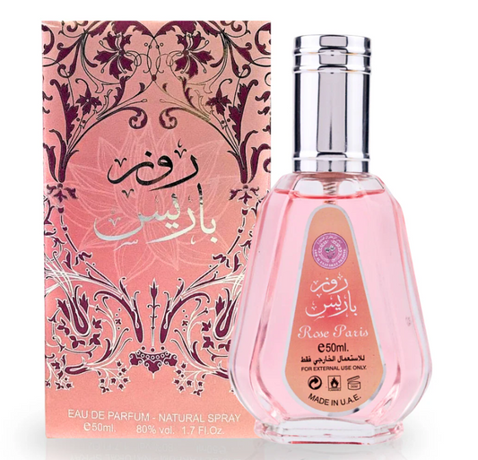 Perfume Rose Paris by Ard Al Zaafaran in an elegant bottle, symbolizing its floral, fruity, and romantic fragrance profile