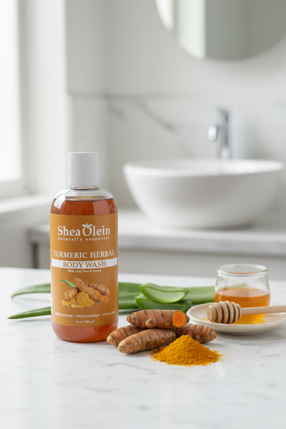 SHEA OLEIN BODY WASH 12oz BOTTLE | TURMERIC HERBAL