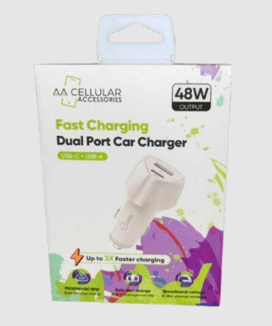 AA - CA Fast Charging Dual Port Car Adapter 48W - WHITE - SmellsPlus