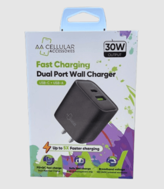 AA - Fast Charging Dual Port Wall Charger - 30W - HA30 - BLACK - SmellsPlus