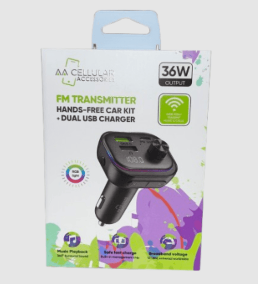 AA - FM10 - FM TRANSMITTER - Hands Free Car Kit + Dual USB Charger 36W - SmellsPlus