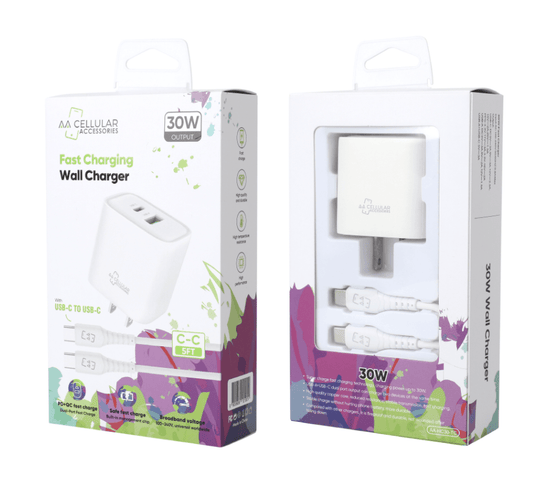 AA - HC30 - TC WALL CHARGING PORT TYPE C TO TYPE C 5FT CABLE - SmellsPlus