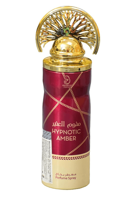 ARABIYAT MY PERFUMES Body Spray Hypnotic Amber, 200ml can – featuring stylish packaging and a warm, amber fragrance.