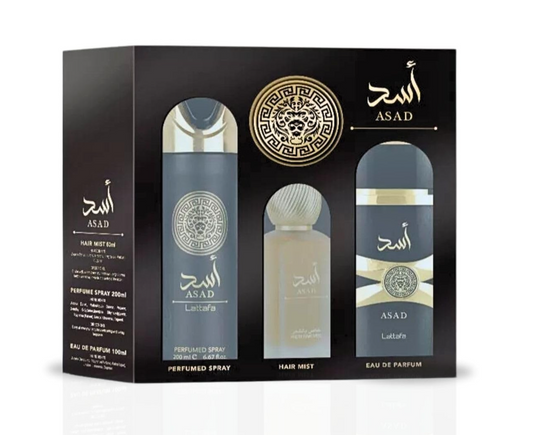 Lattafa Asad Gift Set Sprays + Perfume 3ct