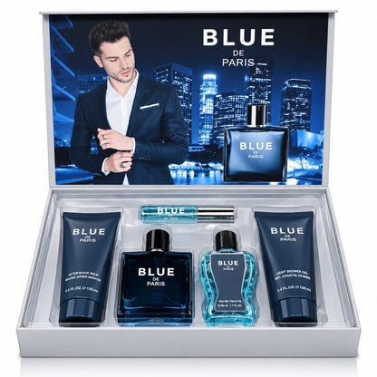 Blue De Paris V3 open navy five-piece fragrance and grooming gift box