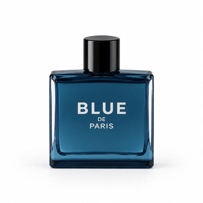 Blue De Paris V3 square navy perfume bottle with black cap