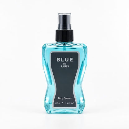 Blue De Paris V3 turquoise body spray bottle with black spray top