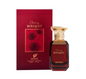 Afnan Cherry Bouquet faceted deep red perfume bottle with broad gold cap and gold lettering, beside its burgundy box with cherry graphics on white.