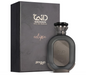 Zimaya Daiman Eclipse dark oval perfume bottle with textured border, metallic front plaque and flared black-and-gray cap, beside its charcoal box on white.