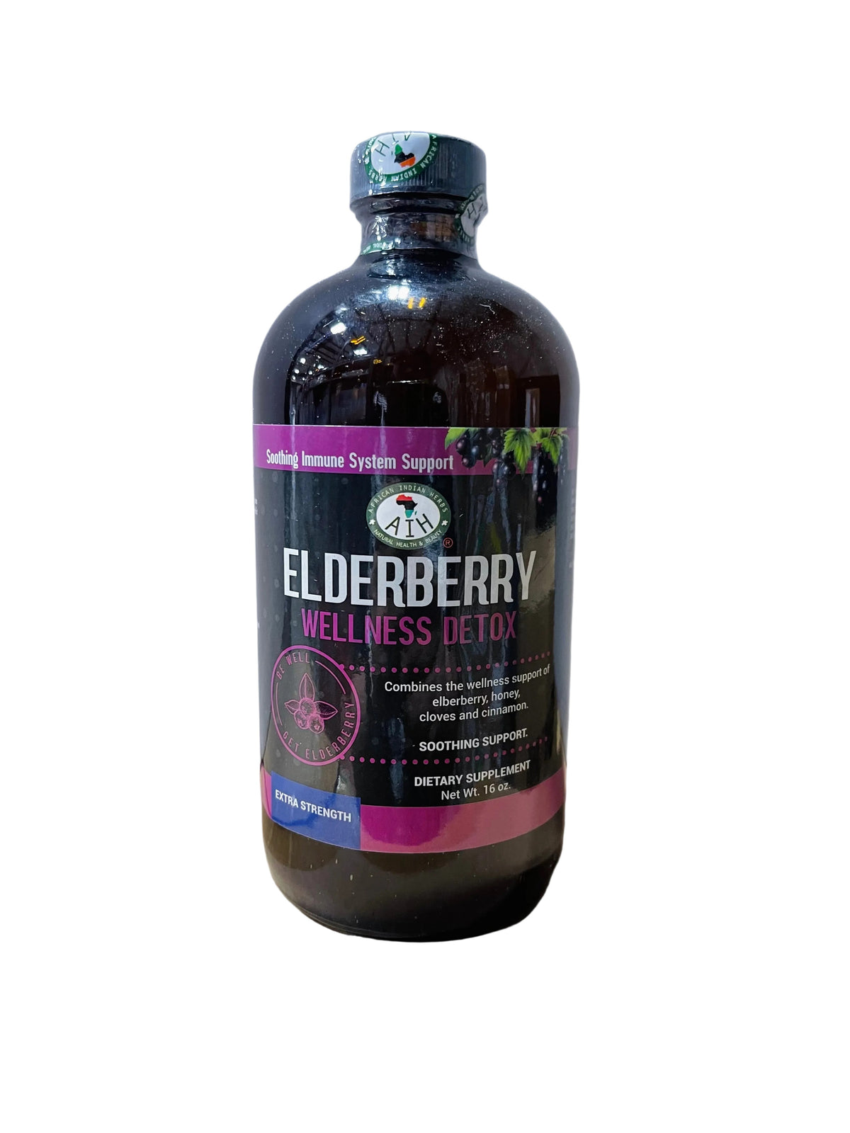 African Indian Herbs Elderberry Wellness Detox bottle with purple label