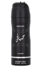 Lattafa Perfumed Spray 200ml – Hayaati in a sleek black and gold aerosol can with elegant Arabic and English branding.