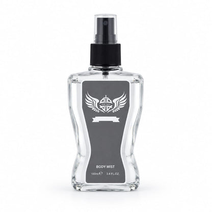 Invincible V14 clear body mist bottle with black spray top
