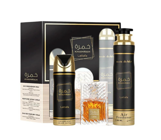 Lattafa Khamrah Black Gift Set Sprays + Perfume 3ct