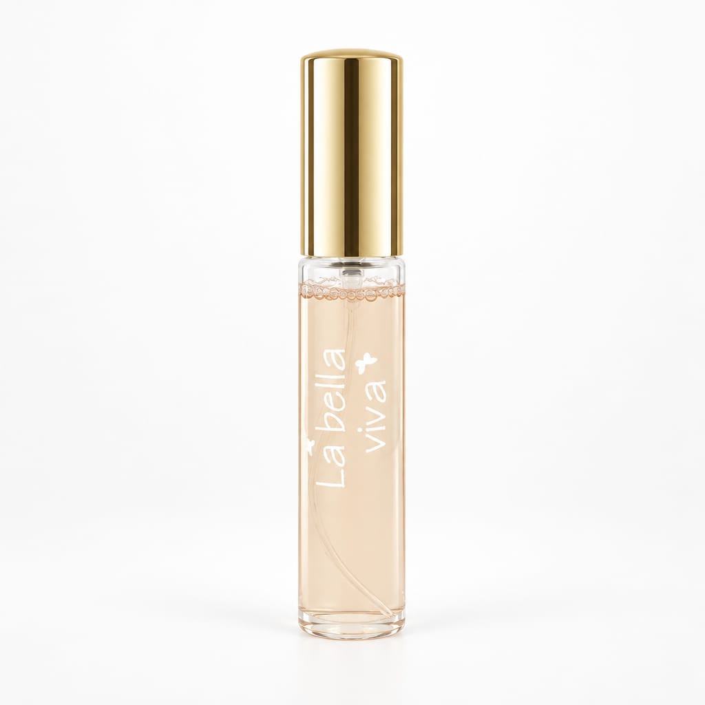 La Bella Viva V7 slim fragrance spray with a gold cap