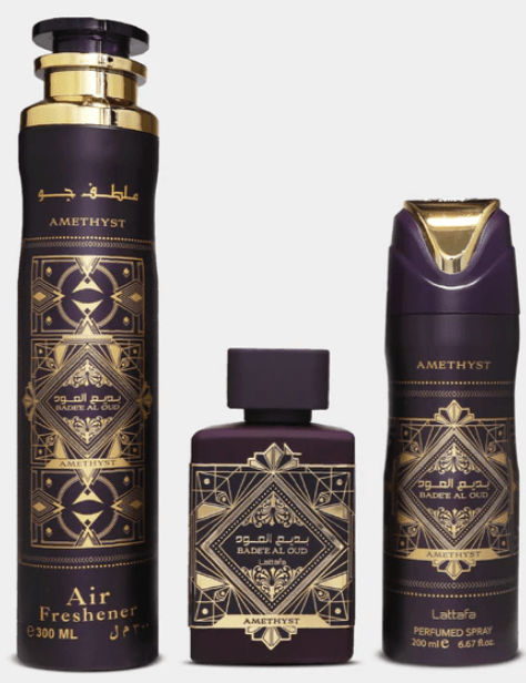 LATTAFA BADEE AL OUD AMETHYST GIFT SET SPRAYS + PERFUME 3CT - SmellsPlus