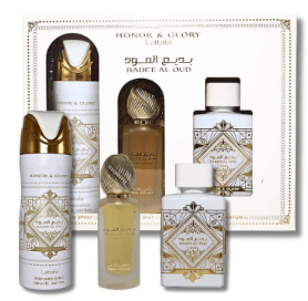 LATTFA BADEE AL OUD HONOR & GLORY WHITE GIFT SET SPRAYS + PERFUME 3CT - SmellsPlus