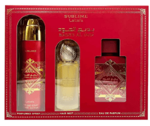 LATTFA BADEE AL OUD SUBLIME RED GIFT SET SPRAYS + PERFUME 3CT - SmellsPlus