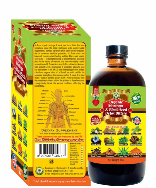 AL-RIYAN Organic Moringa & Black Seed Detox Bitters 16oz