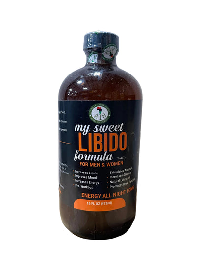 African Indian Herbs My Sweet Libido Formula bottle with black and orange My Sweet Libido label