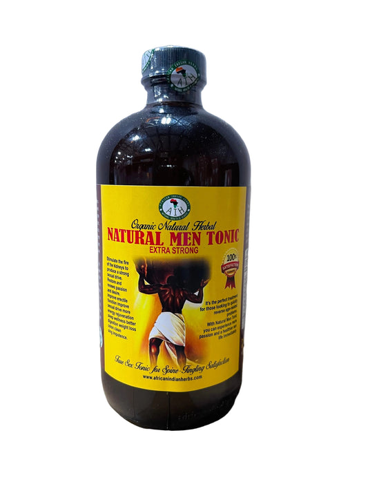 African Indian Herbs Natural Men Tonic Extra Strong bottle with yellow Natural Men Tonic label