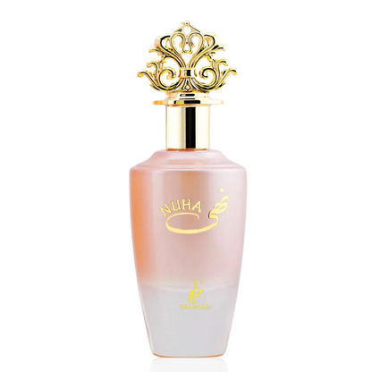 Khadlaj Nuha front view of the pink bottle and decorative gold cap