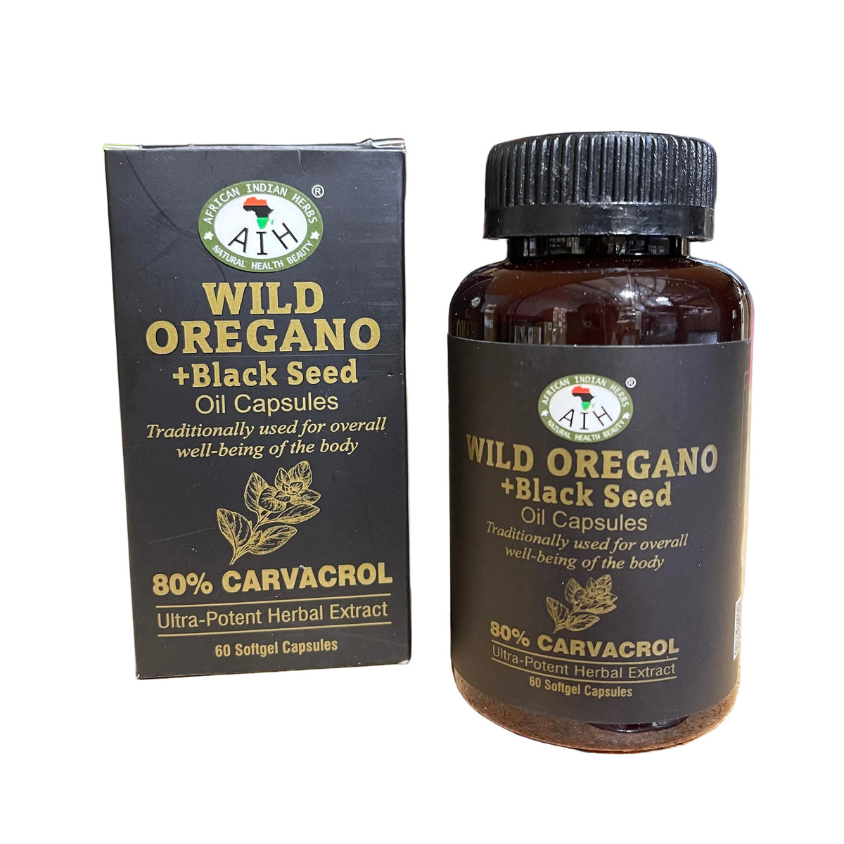 African Indian Herbs Wild Oregano + Black Seed Oil Gel Capsules 60ct Jar