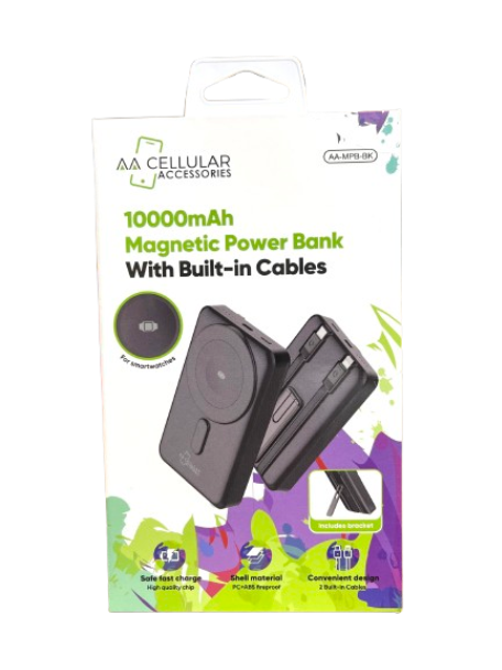 AA-MPB-BK 4in1 Magnetic Wireless Power Bank Built in Cables