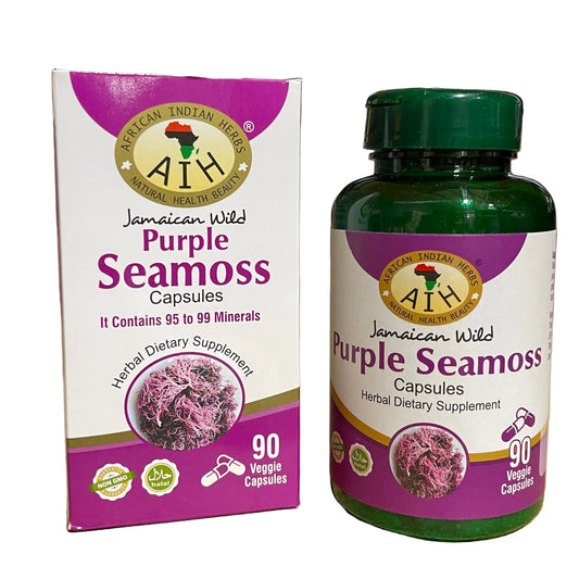 African Indian Herbs Jamaican Wild Purple Sea Moss 90ct Capsules Jar