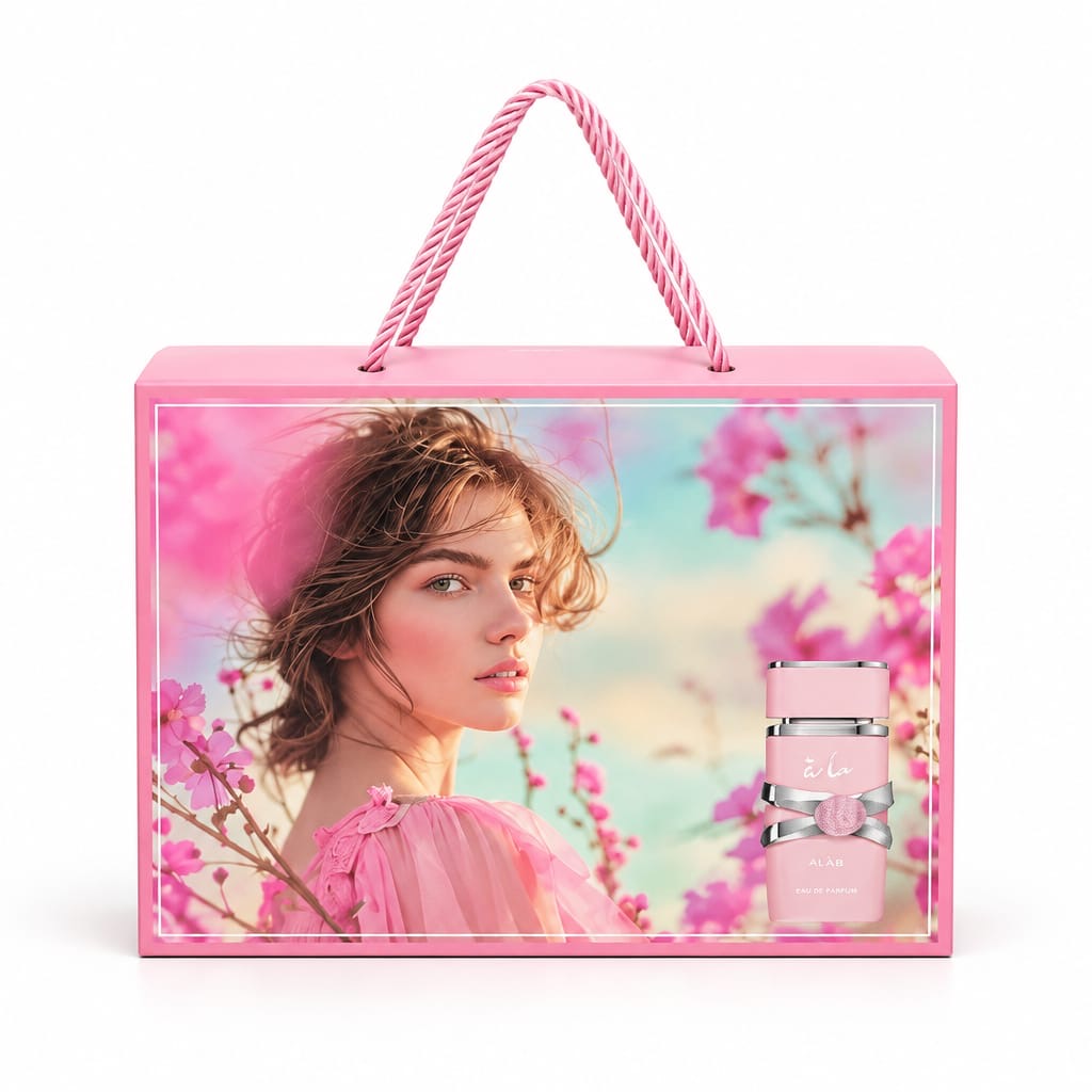 Sara V9 closed pink gift box with a rope handle