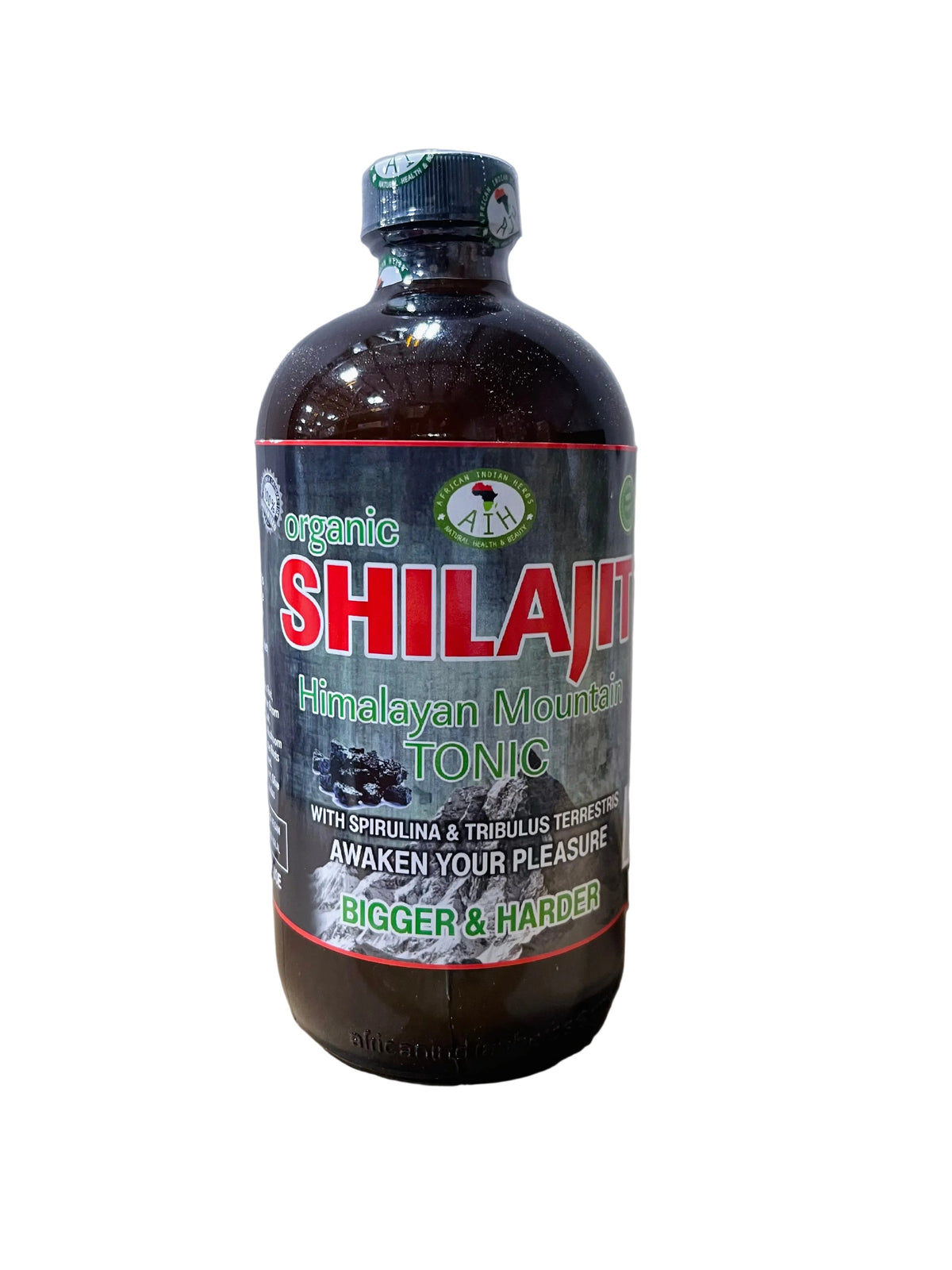 African Indian Herbs Shilajit Himalayan Mountain Tonic bottle with red Shilajit lettering