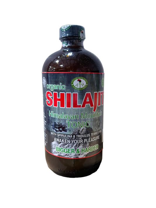 African Indian Herbs Shilajit Himalayan Mountain Tonic bottle with red Shilajit lettering