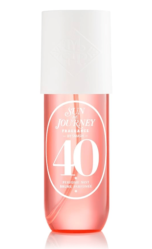 Bottle of Sol de Janeiro Cheirosa 40 Hair & Body Mist, with notes of black amber plum, jasmine, orchid, vanilla woods, & musk