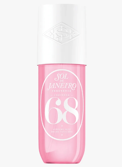 Bottle of Sol de Janeiro Cheirosa 68 Hair & Body Mist, w/ notes of Brazilian jasmine, pink dragonfruit, ocean air, hibiscus, & sun musk.