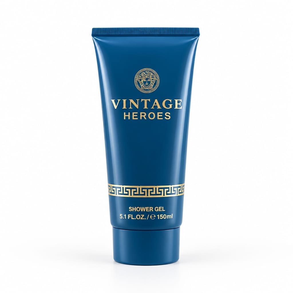 Vintage Heroes Pour Homme blue shower gel tube from the five-piece gift set