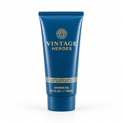 Vintage Heroes Pour Homme blue shower gel tube from the five-piece gift set