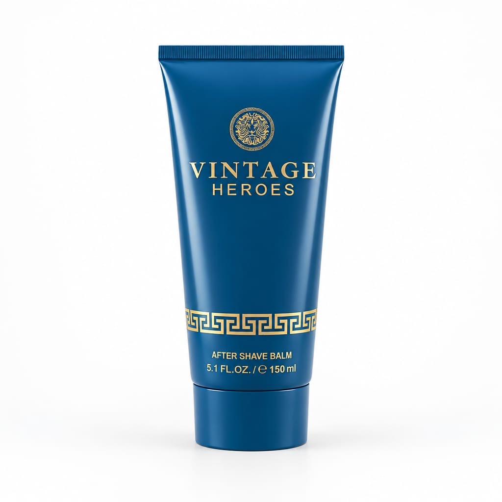 Vintage Heroes Pour Homme blue after shave balm tube from the five-piece gift set