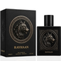 Rayhaan Wolf black bottle with a silver wolf emblem beside its black box